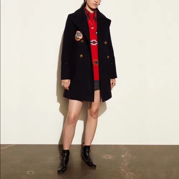 NWOT- Limited Coach Wool 1941 Naval Officer Patch PCoat w/college crest-inspired - Picture 2 of 3